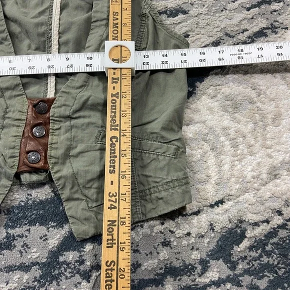 Y2K Calvin Klein Jeans Cropped Utility Vest Sz S Olive Green Leather Trim - Picture 3 of 6